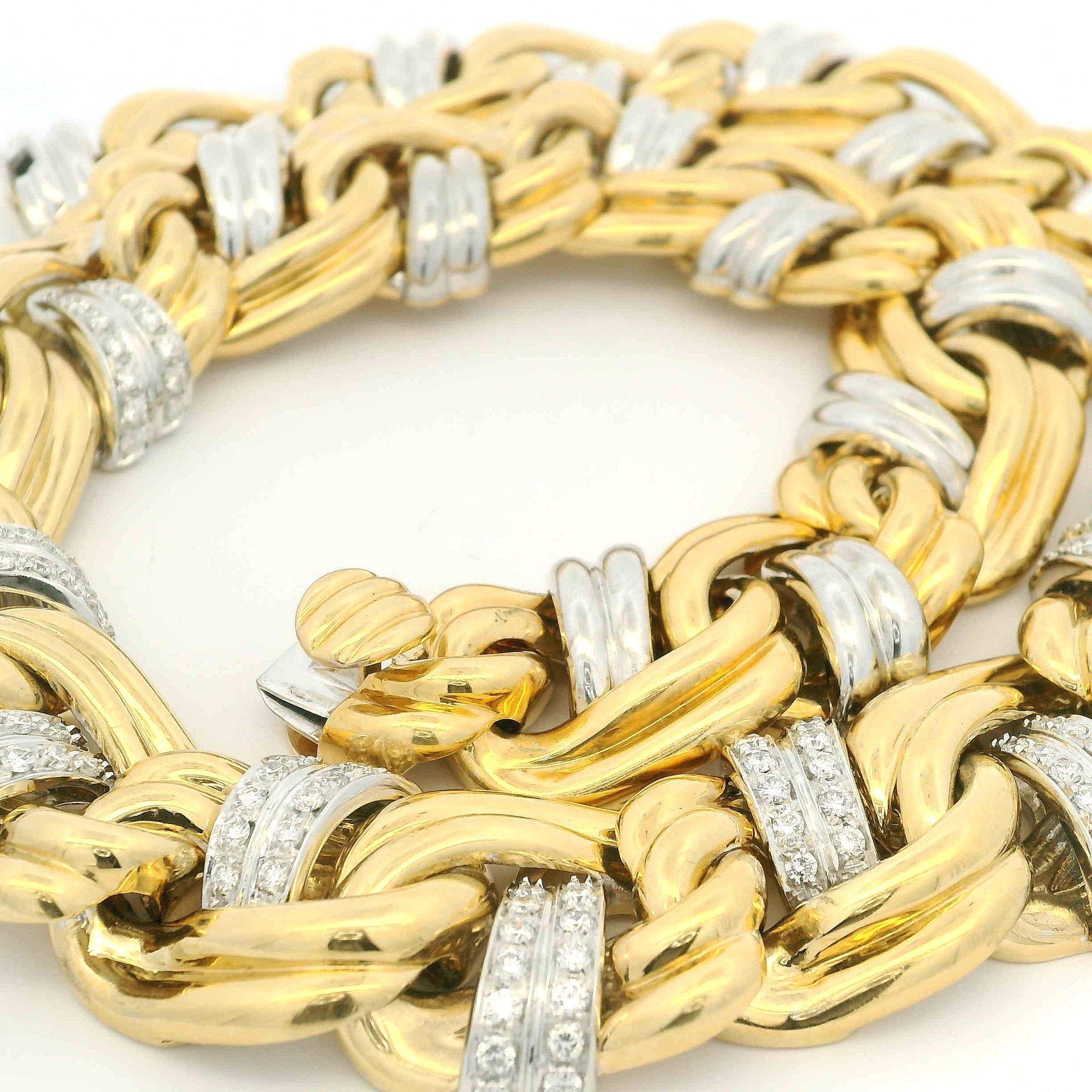 Italienische 18K Gelb- und Weißgold schwere A Link Halskette mit 5,5 Karat Diamant für Damen oder Herren im Angebot