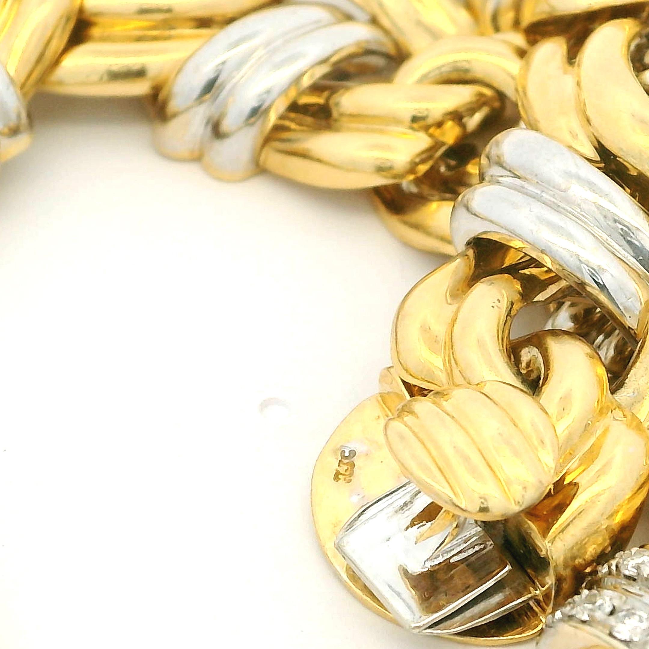 Italienische 18K Gelb- und Weißgold schwere A Link Halskette mit 5,5 Karat Diamant im Angebot 3