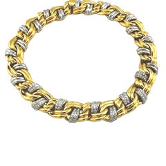 Collar italiano de eslabones pesados de oro amarillo y blanco de 18 quilates con diamante de 5,5 quilates