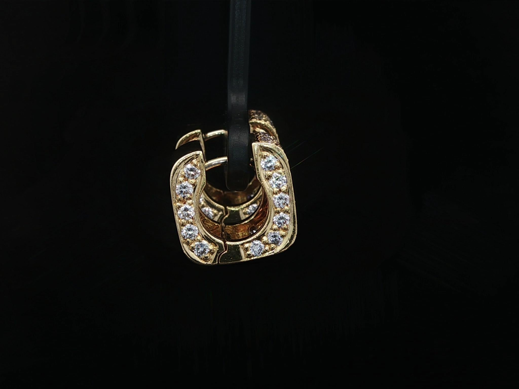 Taille brillant Boucles d'oreilles italiennes en or jaune 18k avec diamant pavé de feu 1.55ctw en vente