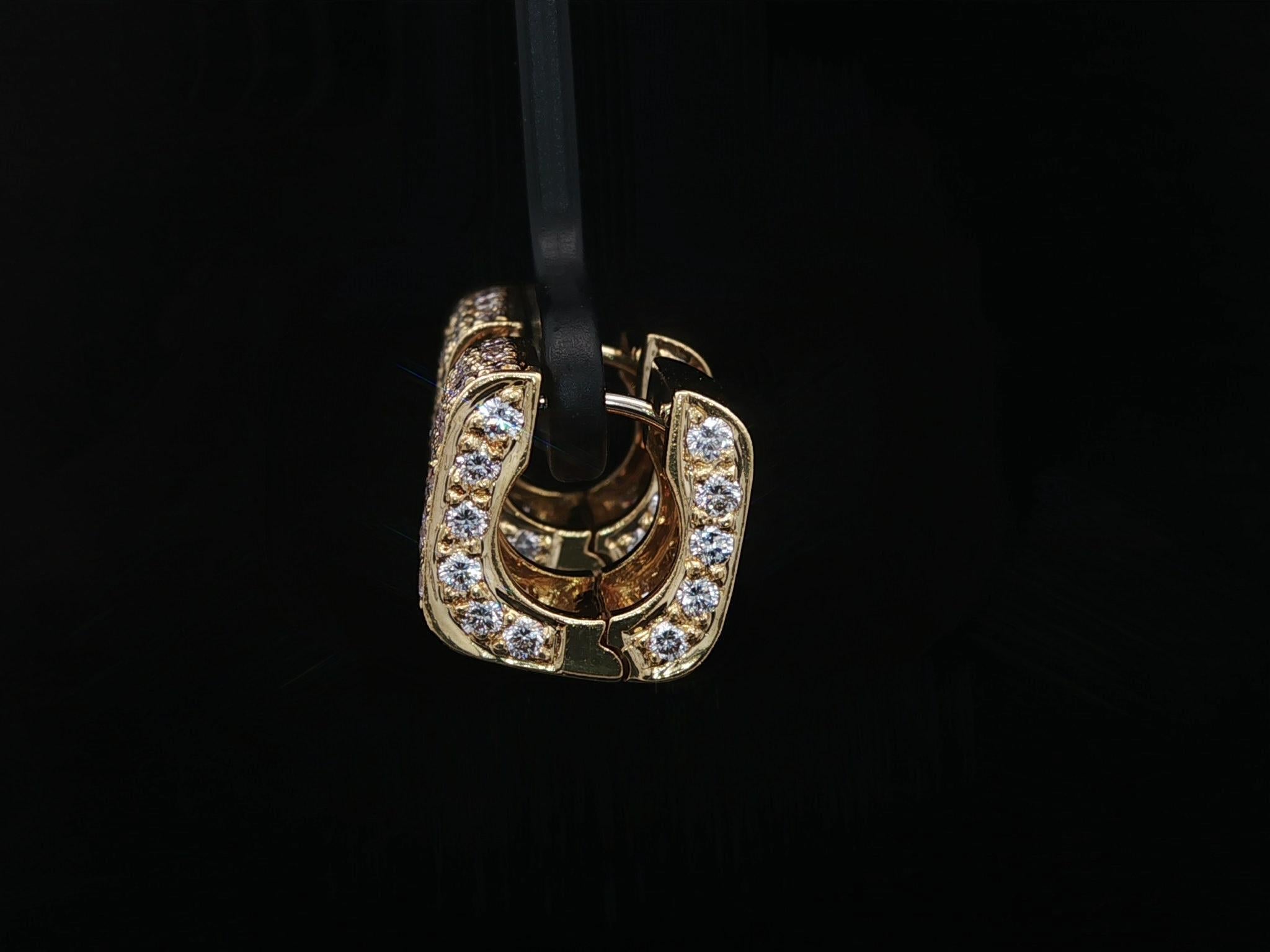 Boucles d'oreilles italiennes en or jaune 18k avec diamant pavé de feu 1.55ctw en vente 1