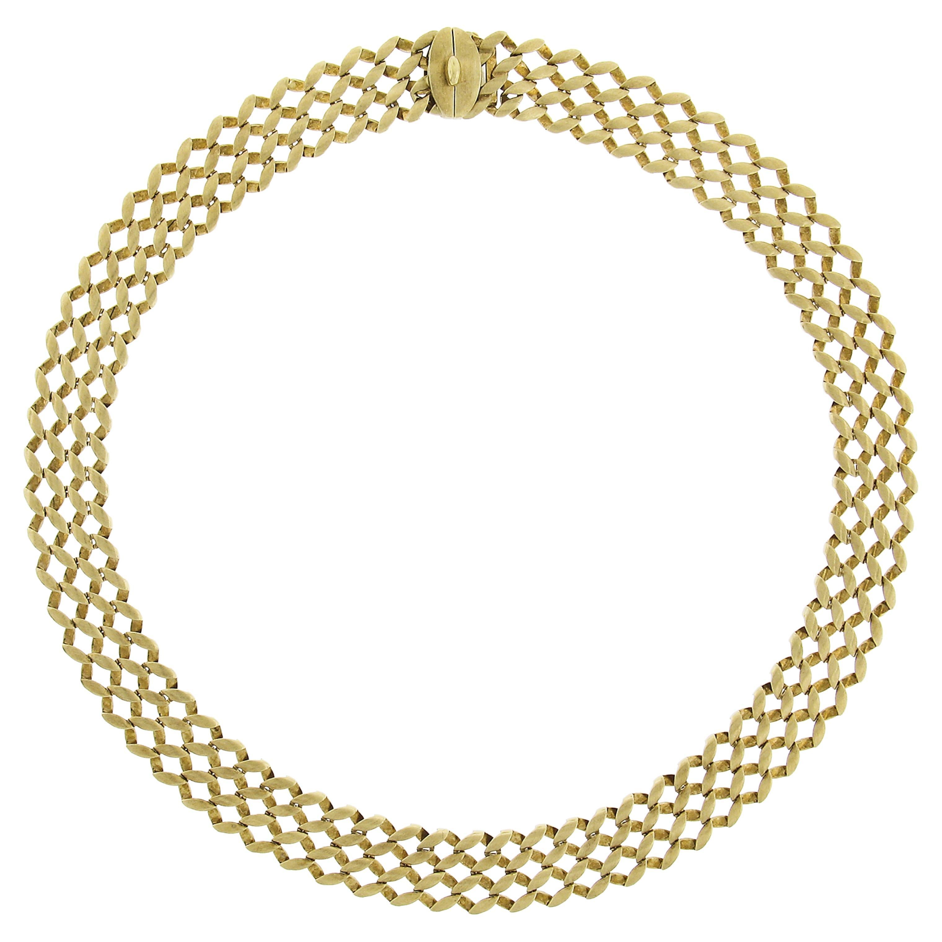 Italian 18K Yellow Gold 18" Wide 14.7mm 4 Row flat twist link Elegant Necklace