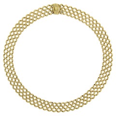 Italian 18K Yellow Gold 18" Wide 14.7mm 4 Row flat twist link Elegant Necklace