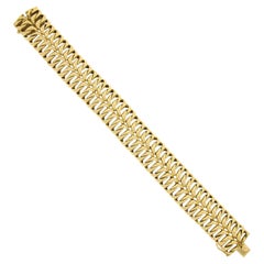 Italian 18k Yellow Gold 18.6mm Wide Dual Braided Polish Open Link Chain Bracelet