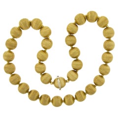 Italian 18k Yellow Gold 20" 13.7mm Brushed Ball Bead Link Necklace w/ Push Clasp