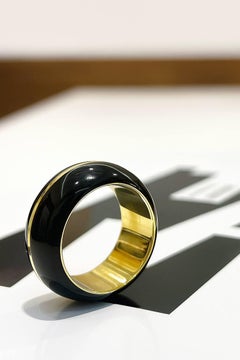 Italian 18K Yellow Gold and Black Enamel Dome Ring - 2021