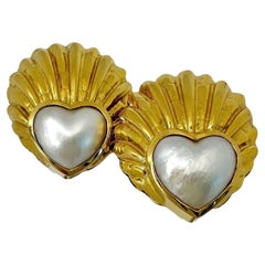 Italian 18k Yellow Gold and Mabe Pearl Seashell Earrings