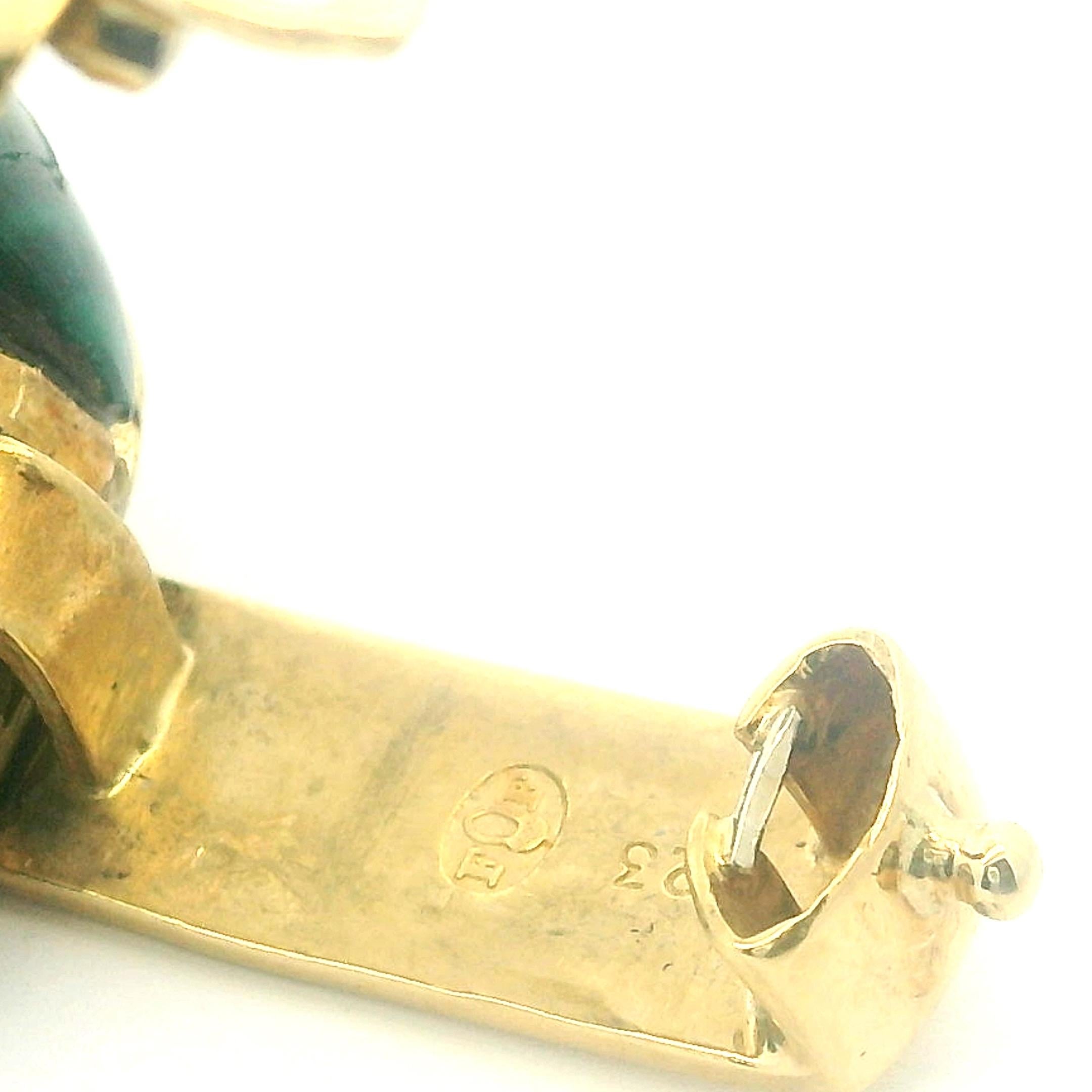 Bracciale francese d'epoca in oro giallo 18 carati e malachite, 92,24 grammi in vendita 5