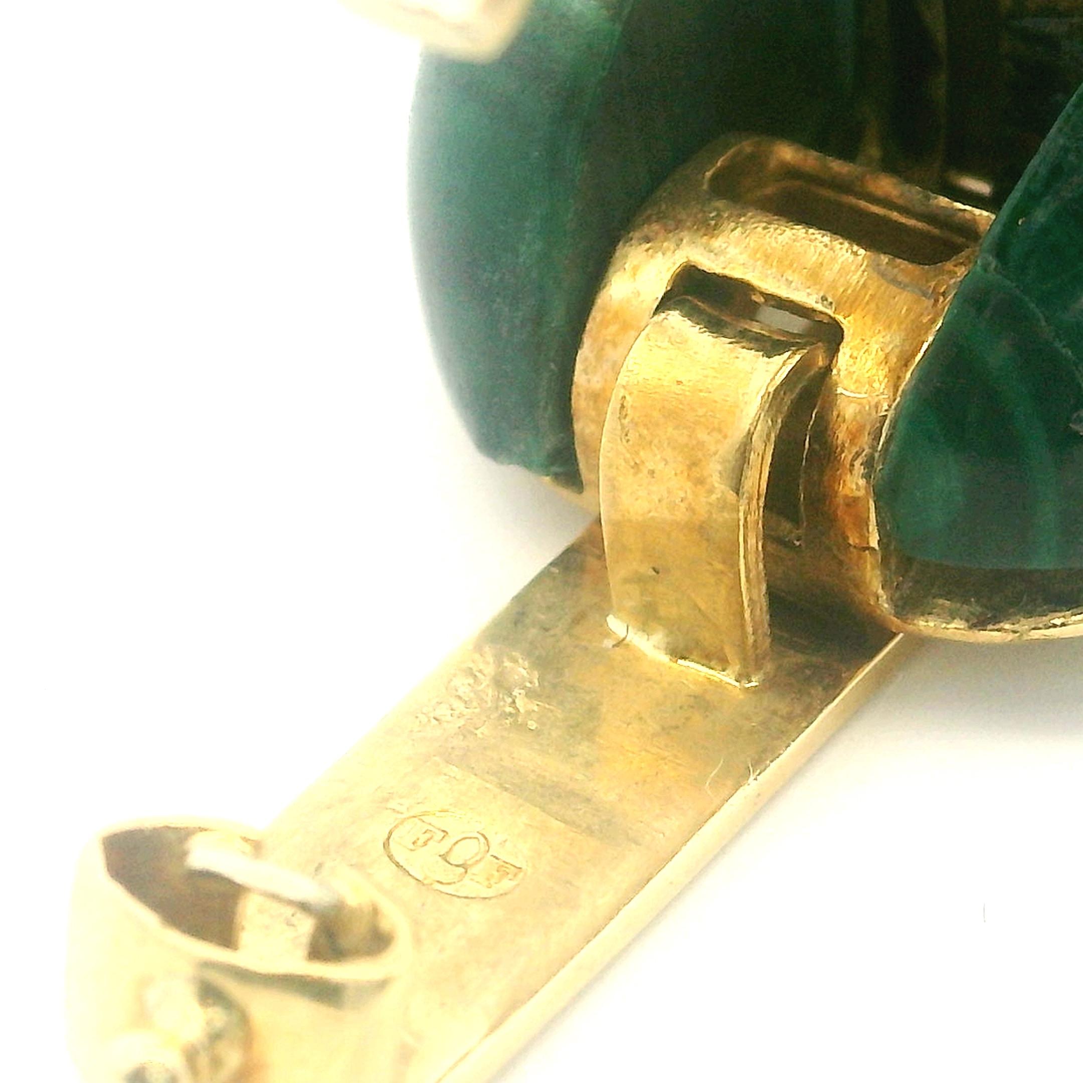 Bracciale francese d'epoca in oro giallo 18 carati e malachite, 92,24 grammi in vendita 7