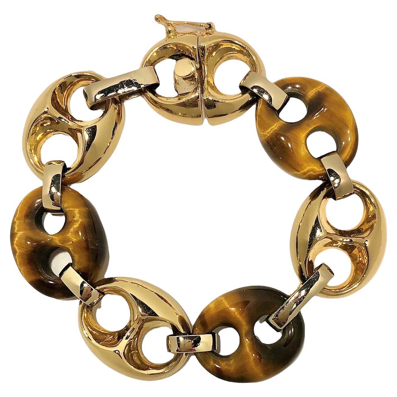 Italian 18K Yellow Gold and Tiger's Eye Mariner's Link Bracelet For Sale at  1stDibs | christina hall bracelets, laki gold, mariner bracelet