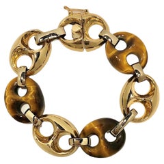 Italian 18K Yellow Gold and Tiger's Eye Mariner's Link Bracelet
