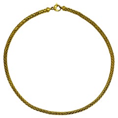 Italian 18K Yellow Gold Braided Choker Ideal for Hanging Pendants From by Herco