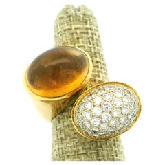 Italian 18K Yellow Gold Bypass Ring with 3Ct Citrine & 1.2Ct Diamonds