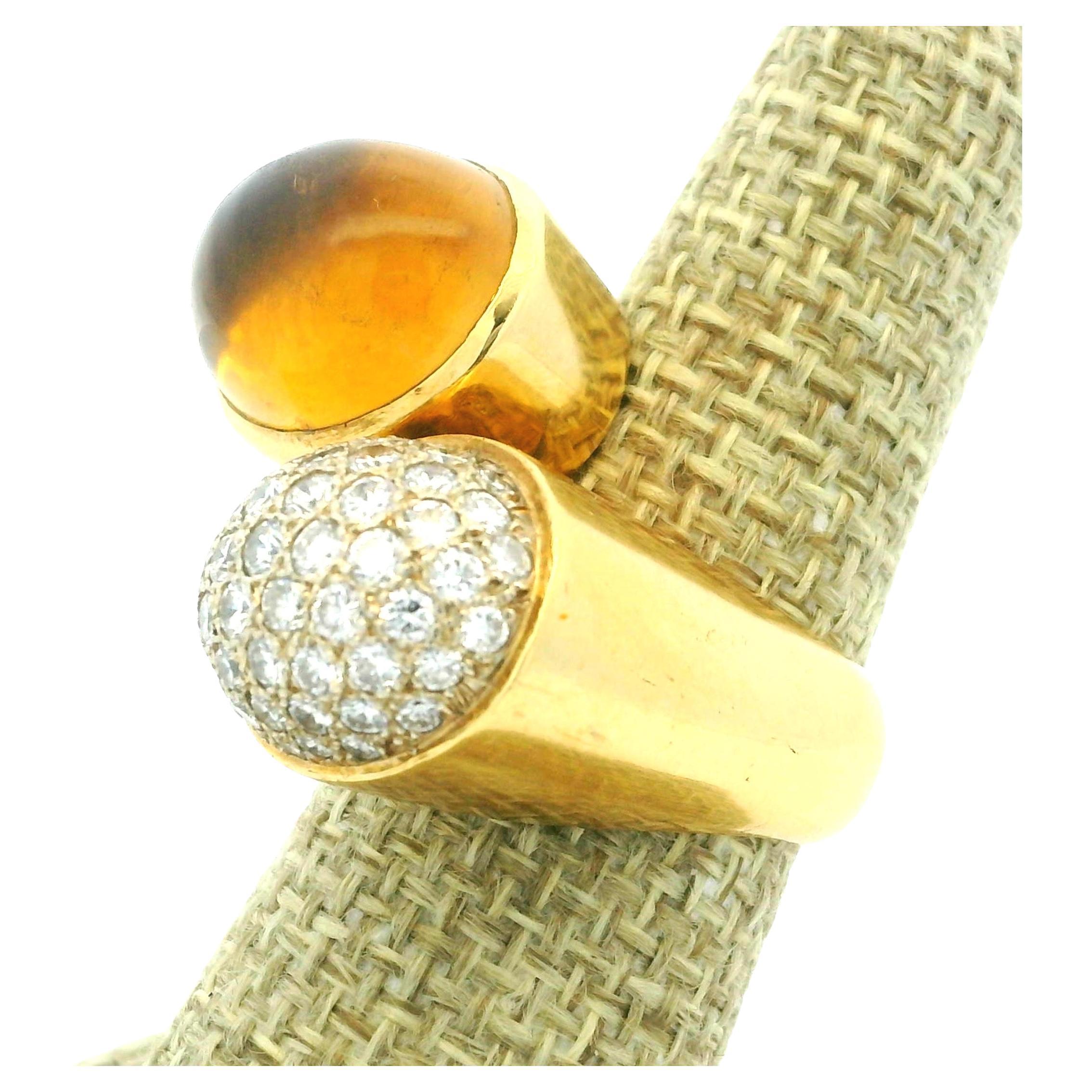 Anello bypass in oro giallo 18 carati con citrino da 3 carati e diamanti da 1,2 carati