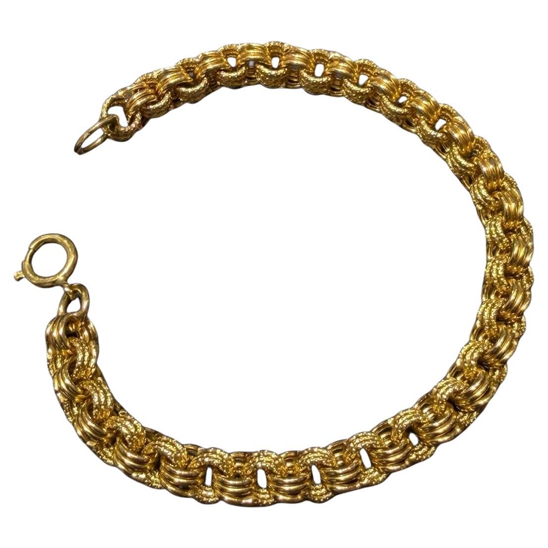 Italienisch 18K Gelbgold Charm Armband Textured Link Solid Gold 7.25 im Angebot
