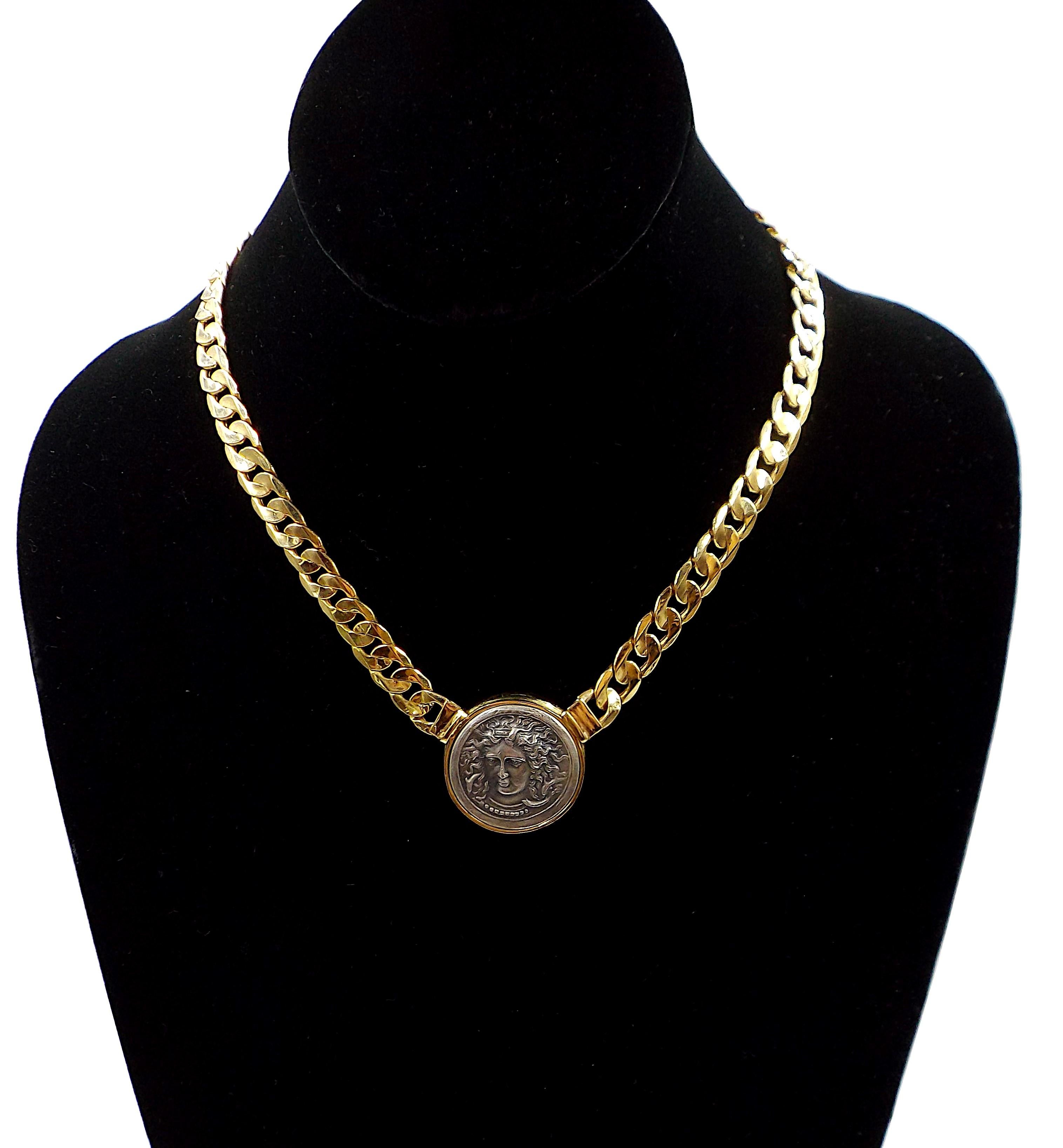 Italian 18K Yellow Gold Coin Chain Necklace 1980s For Sale 1