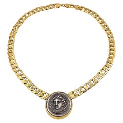Chaîne collier italienne à pièces en or jaune 18 carats des années 1980