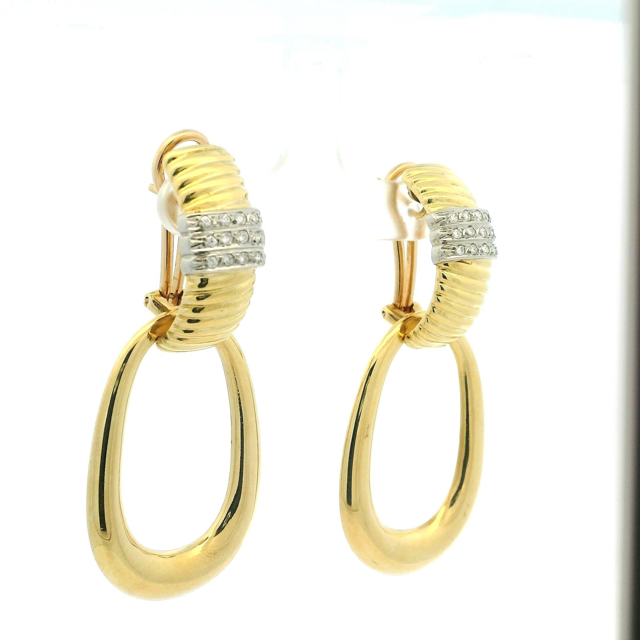 Boucles d'oreilles italiennes en or jaune 18K à diamant convertible, 1,20ct, Day-to-Night Pour femmes en vente