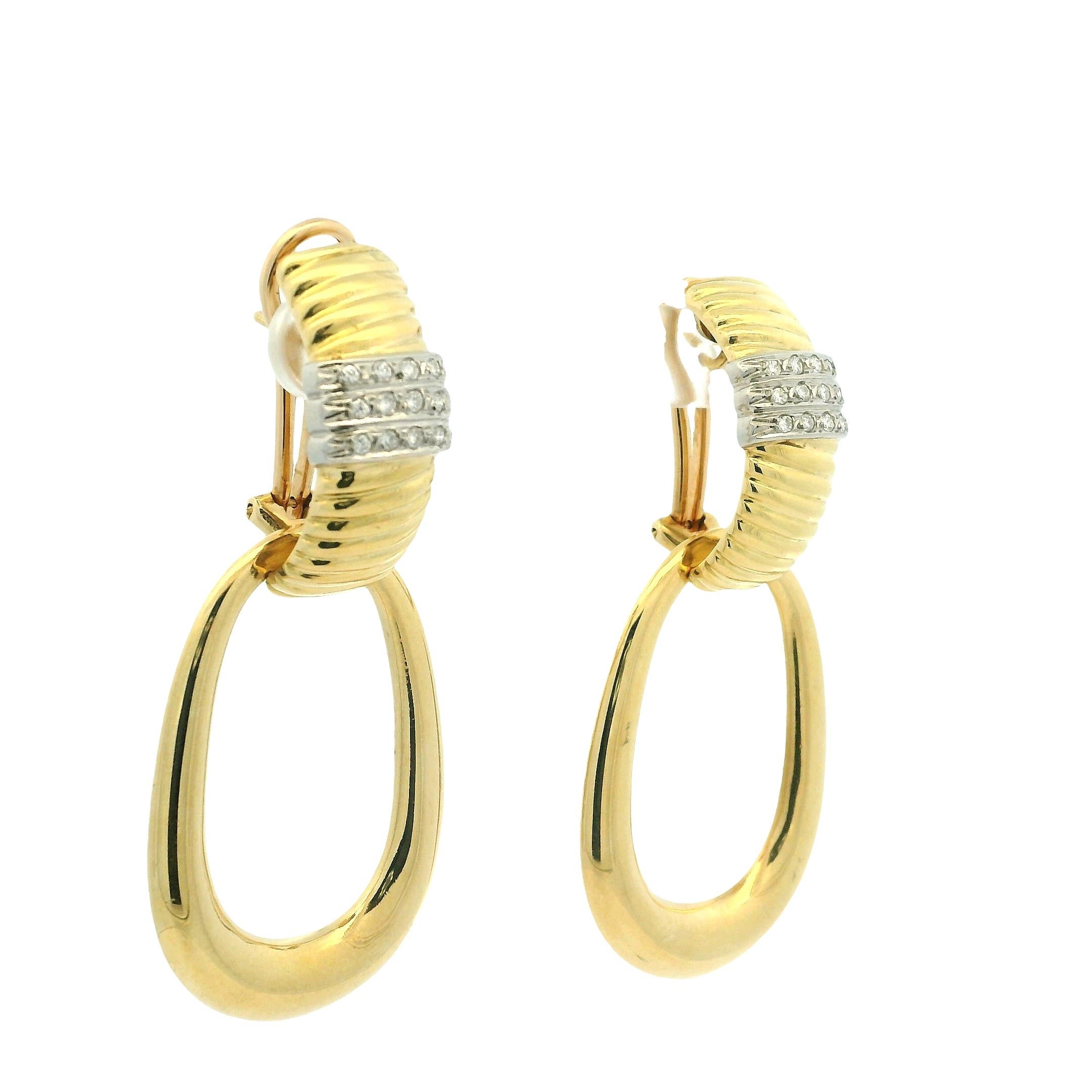 Boucles d'oreilles italiennes en or jaune 18K à diamant convertible, 1,20ct, Day-to-Night en vente 1