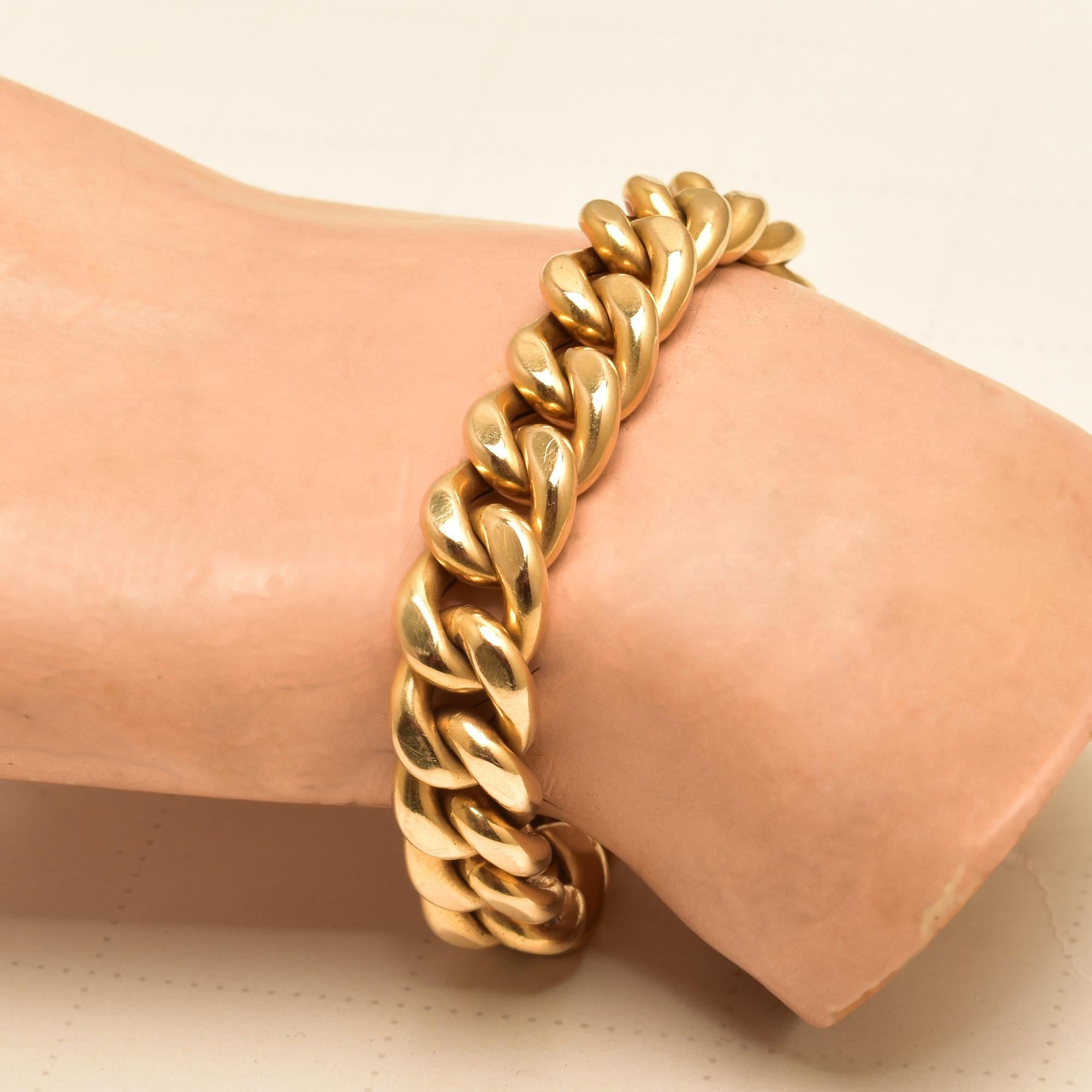 Italian 18k Yellow Gold Cuban Link Bracelet In Good Condition In Philadelphia, PA