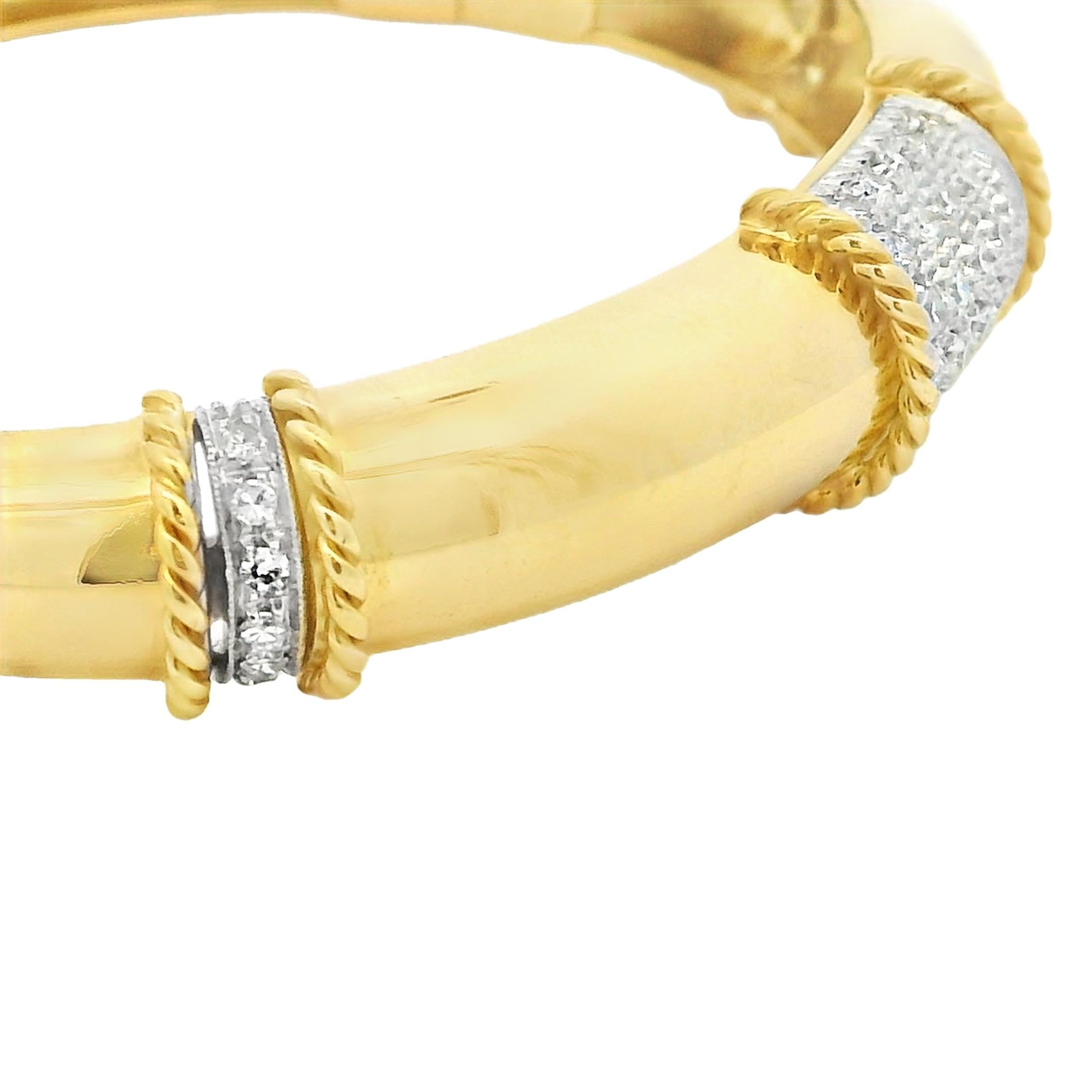 De las mujeres Pulsera brazalete italiana de oro amarillo de 18 quilates con pavé de diamantes, 1,11 quilates en venta
