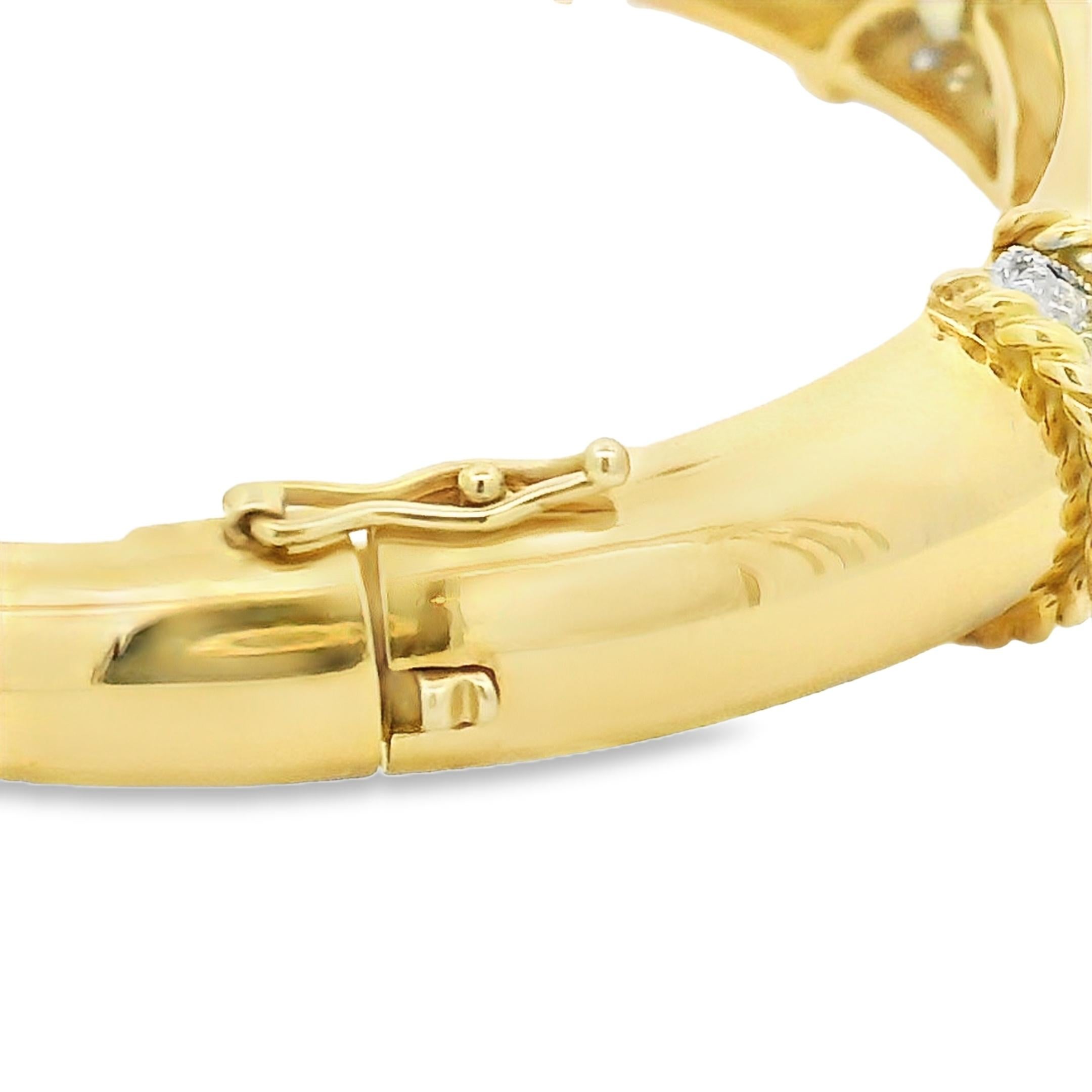 Pulsera brazalete italiana de oro amarillo de 18 quilates con pavé de diamantes, 1,11 quilates en venta 1
