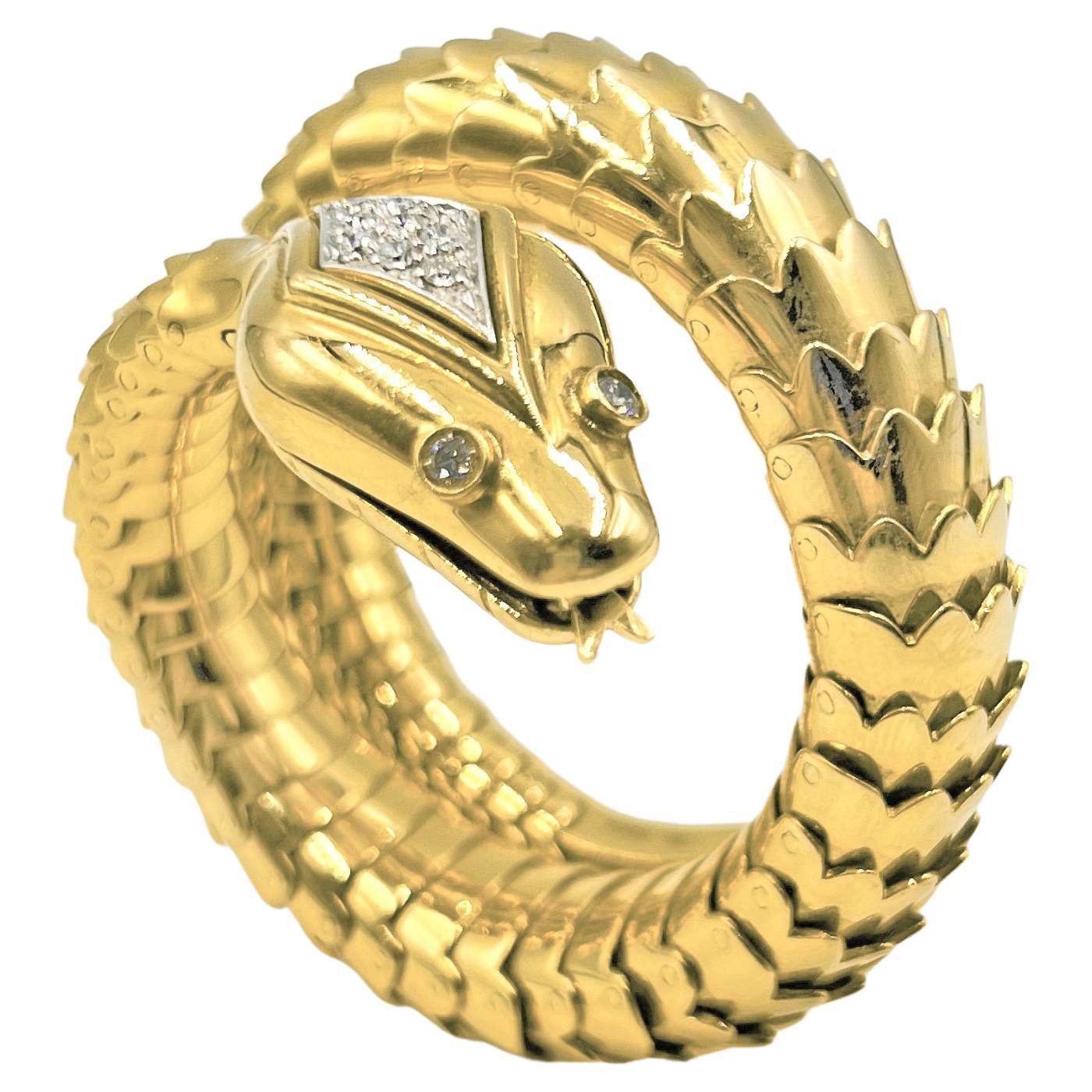 Italian 18k Yellow Gold Diamond Snake Wrap Bracelet