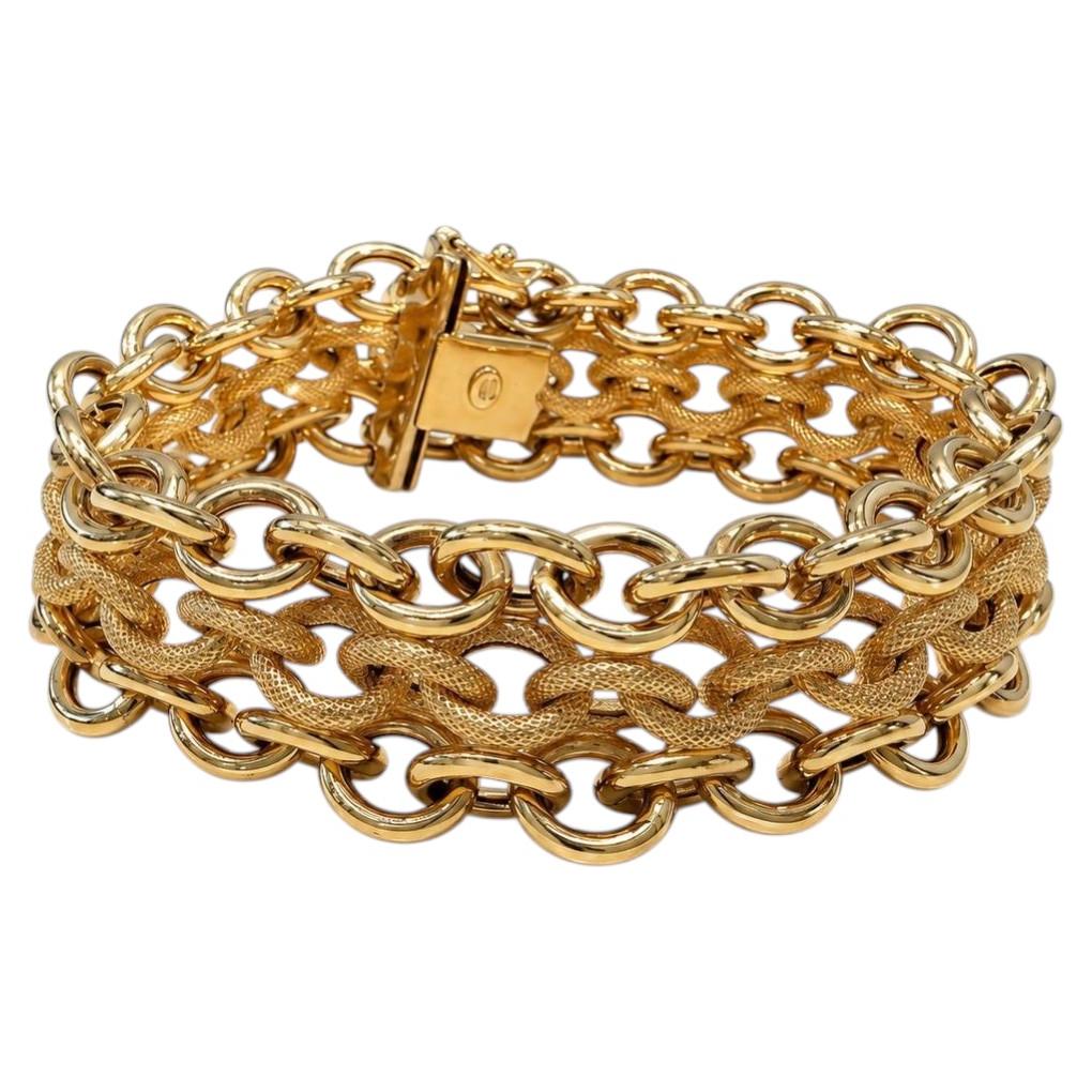 Italian 18k Yellow Gold Double Link Bracelet, 24 Grams