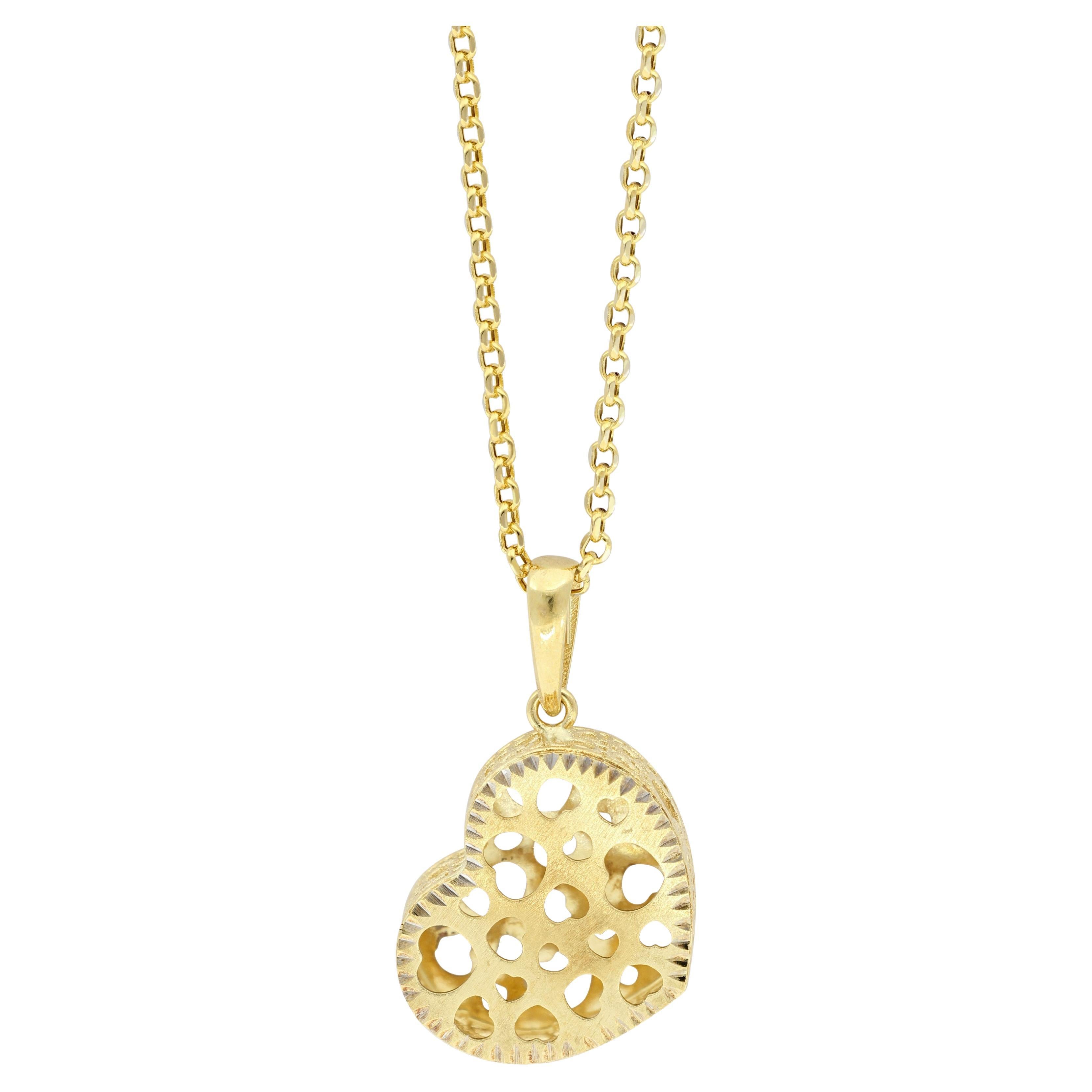 Collier pendentif italien en forme de cœur en or jaune 18 carats