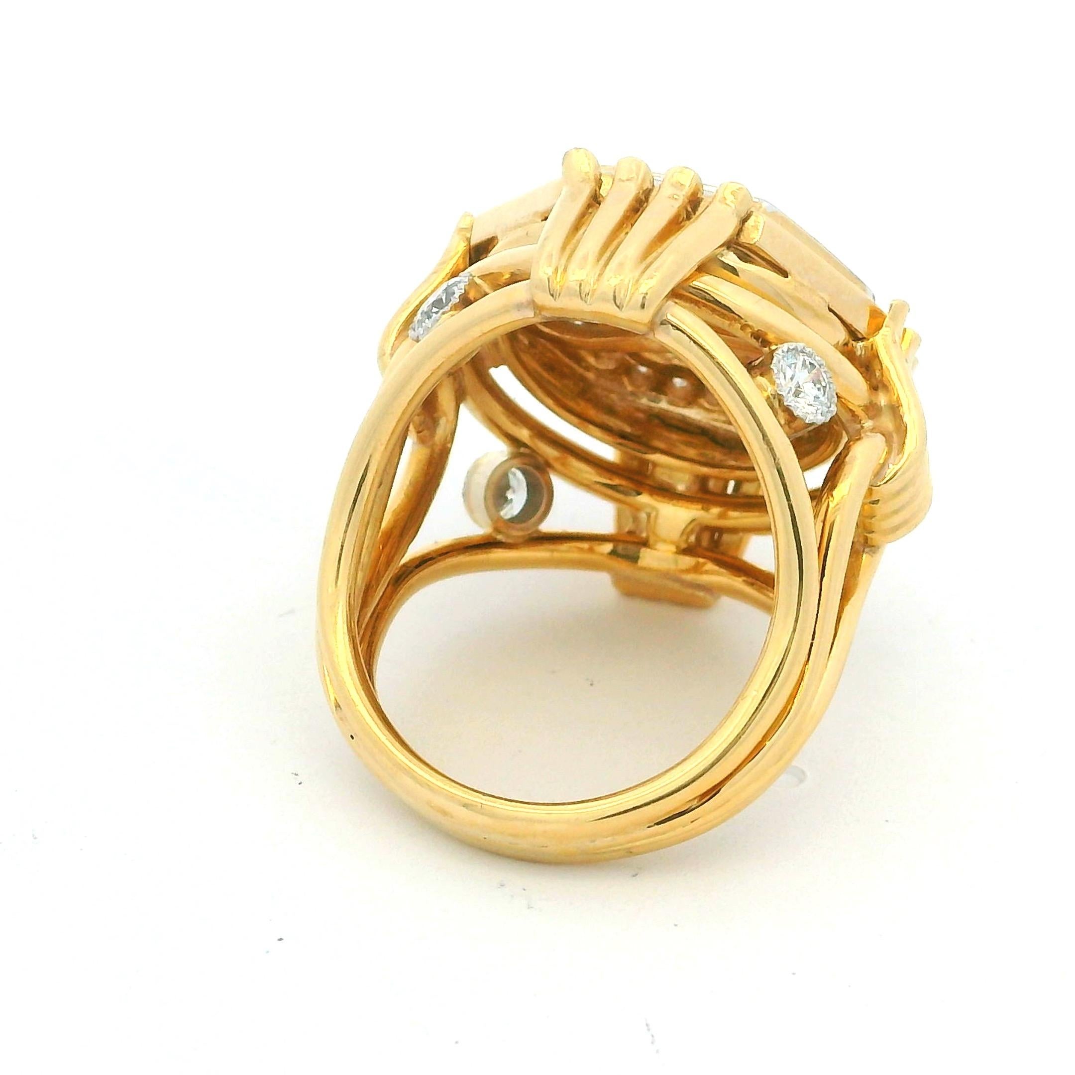 1970s Geometric Onyx & Diamond Cocktail Ring in 14K Gold For Sale 1