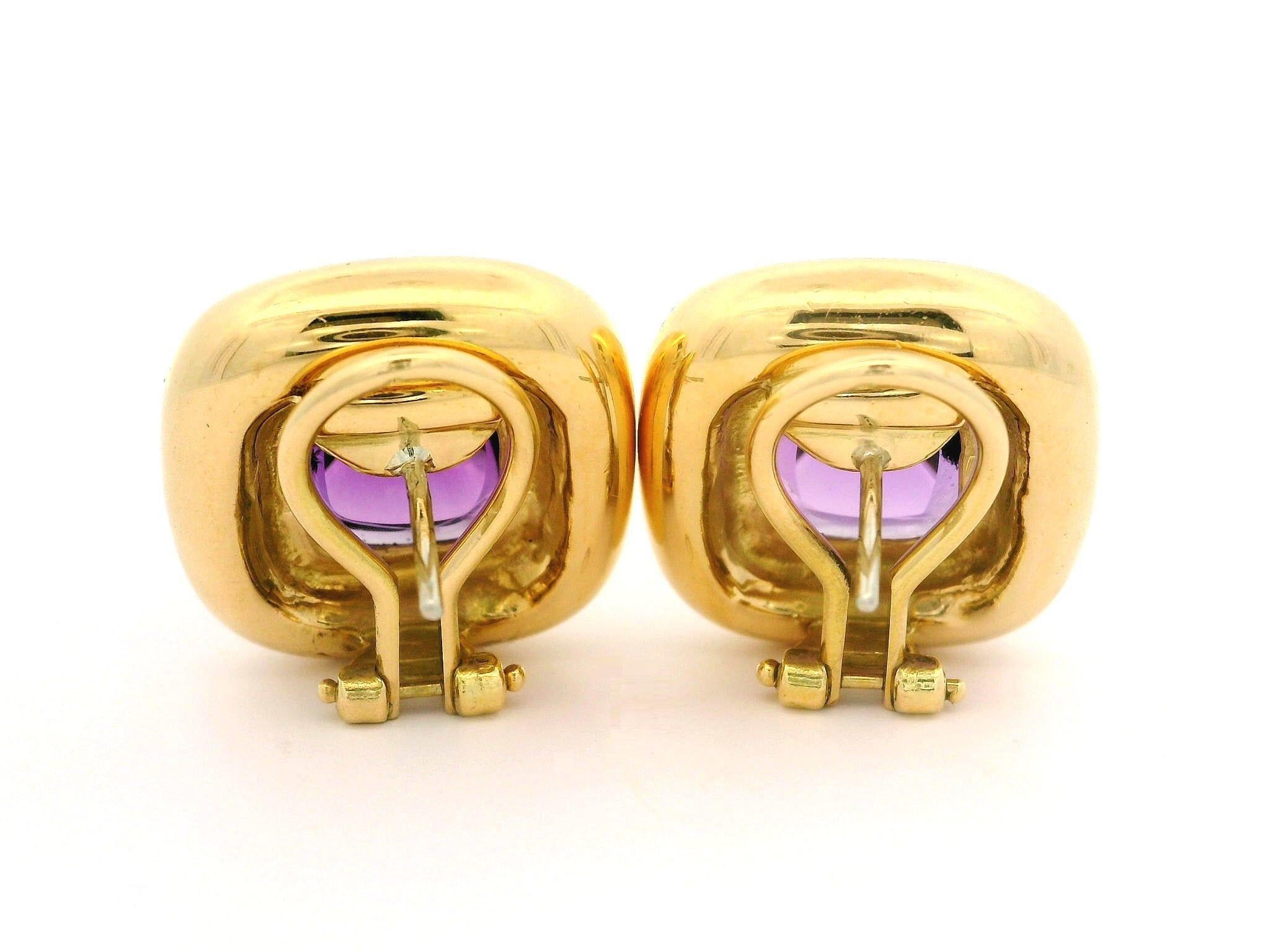 Italian 18k Yellow Gold High Quality Sugarloaf Cabochon Amethyst Button Earrings For Sale 6