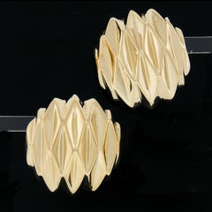 Italian 18k Yellow Gold Large Faceted Textured Round Omega Back Button Earrings
