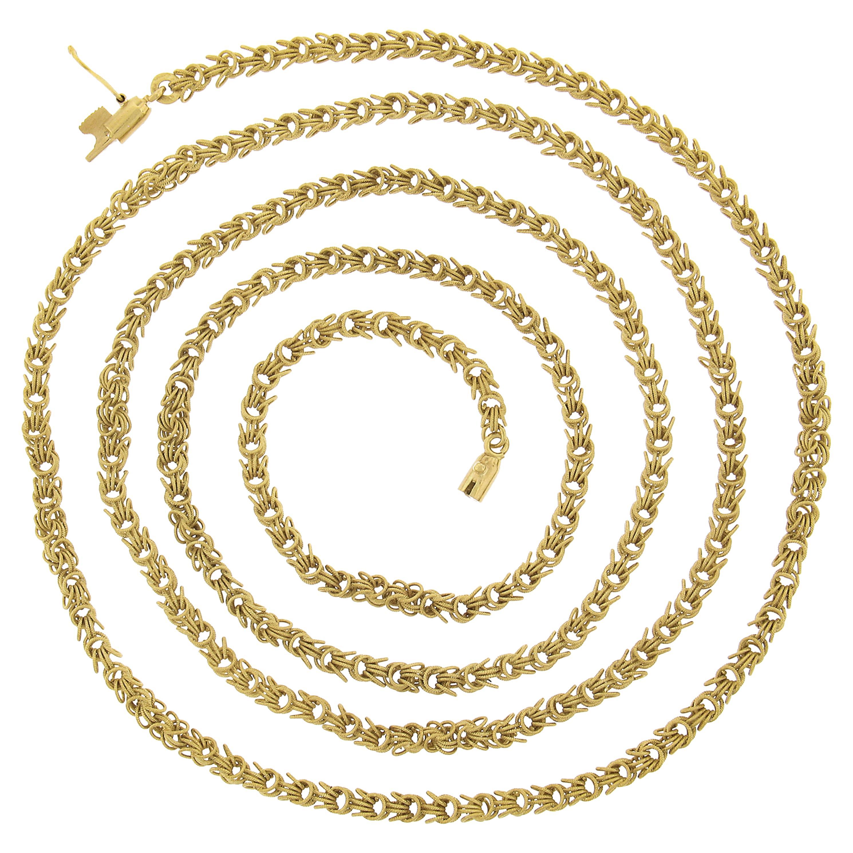 Italian 18K Yellow Gold Long 41" Textured Fancy Cable Link Chain Necklace For Sale