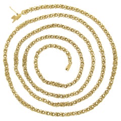 Long collier italien en or jaune 18 carats texturé à maillons de câble fantaisie de 41 pouces