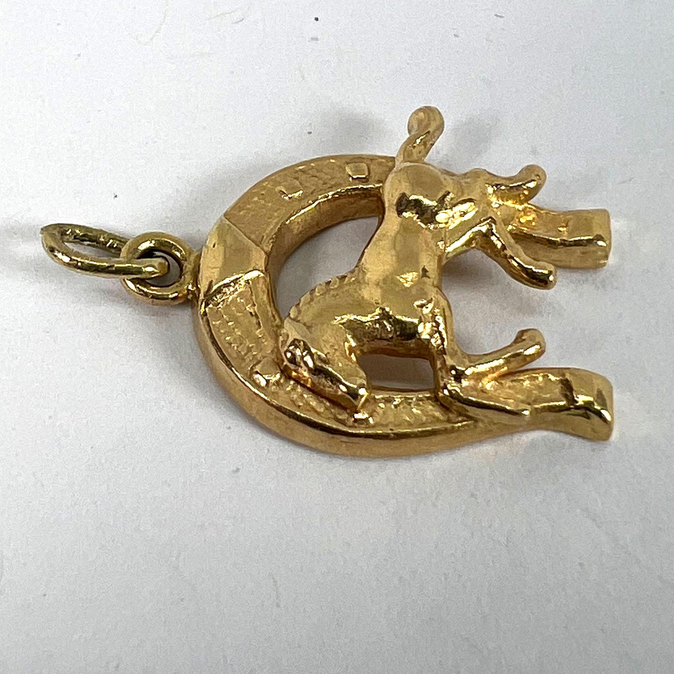 Italian 18K Yellow Gold Lucky Horseshoe Horse Charm Pendant en vente 11