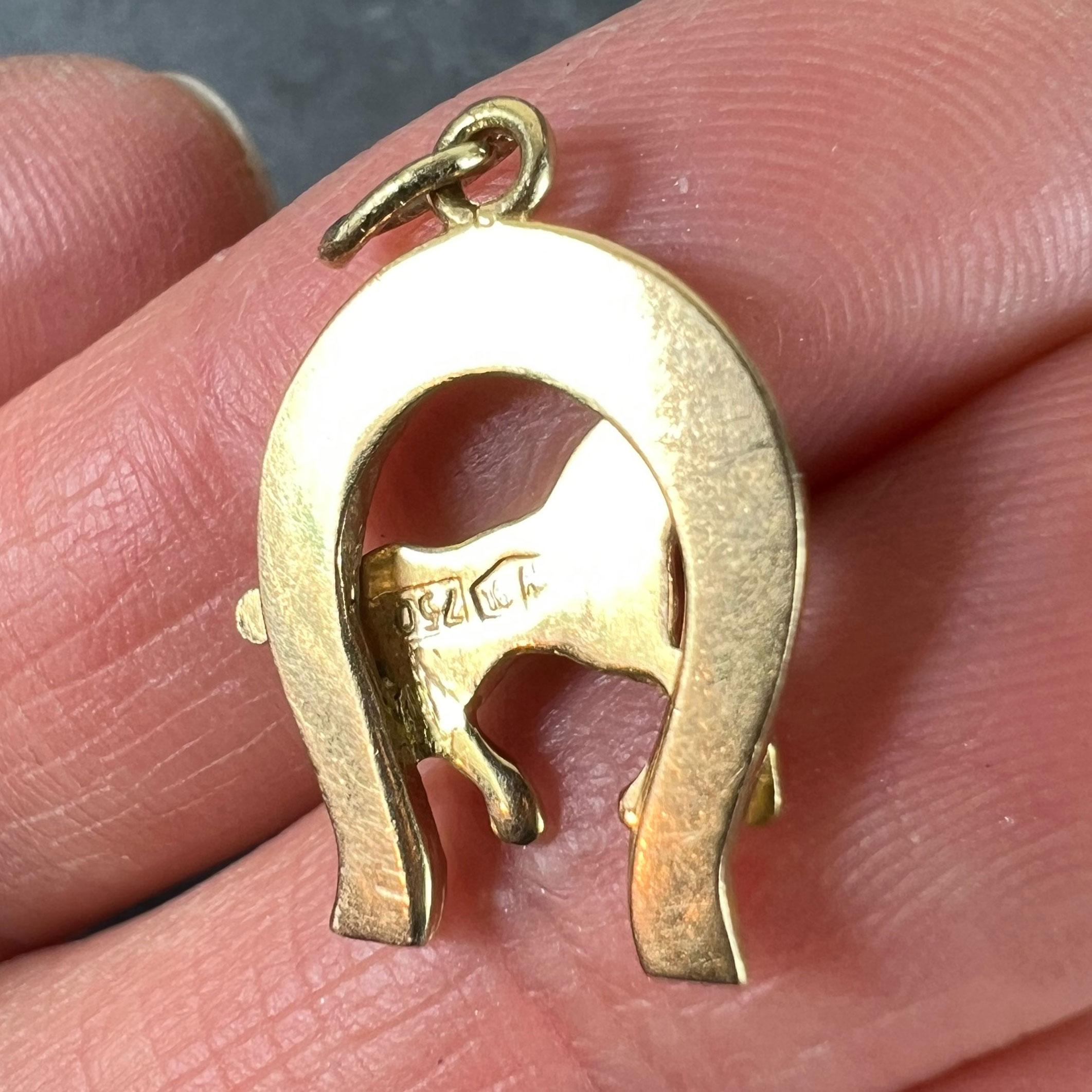 Italian 18K Yellow Gold Lucky Horseshoe Horse Charm Pendant en vente 4