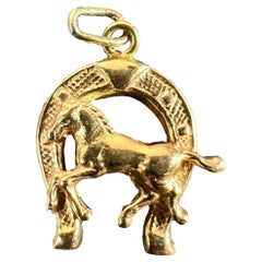 Italian 18K Yellow Gold Lucky Horseshoe Horse Charm Pendant