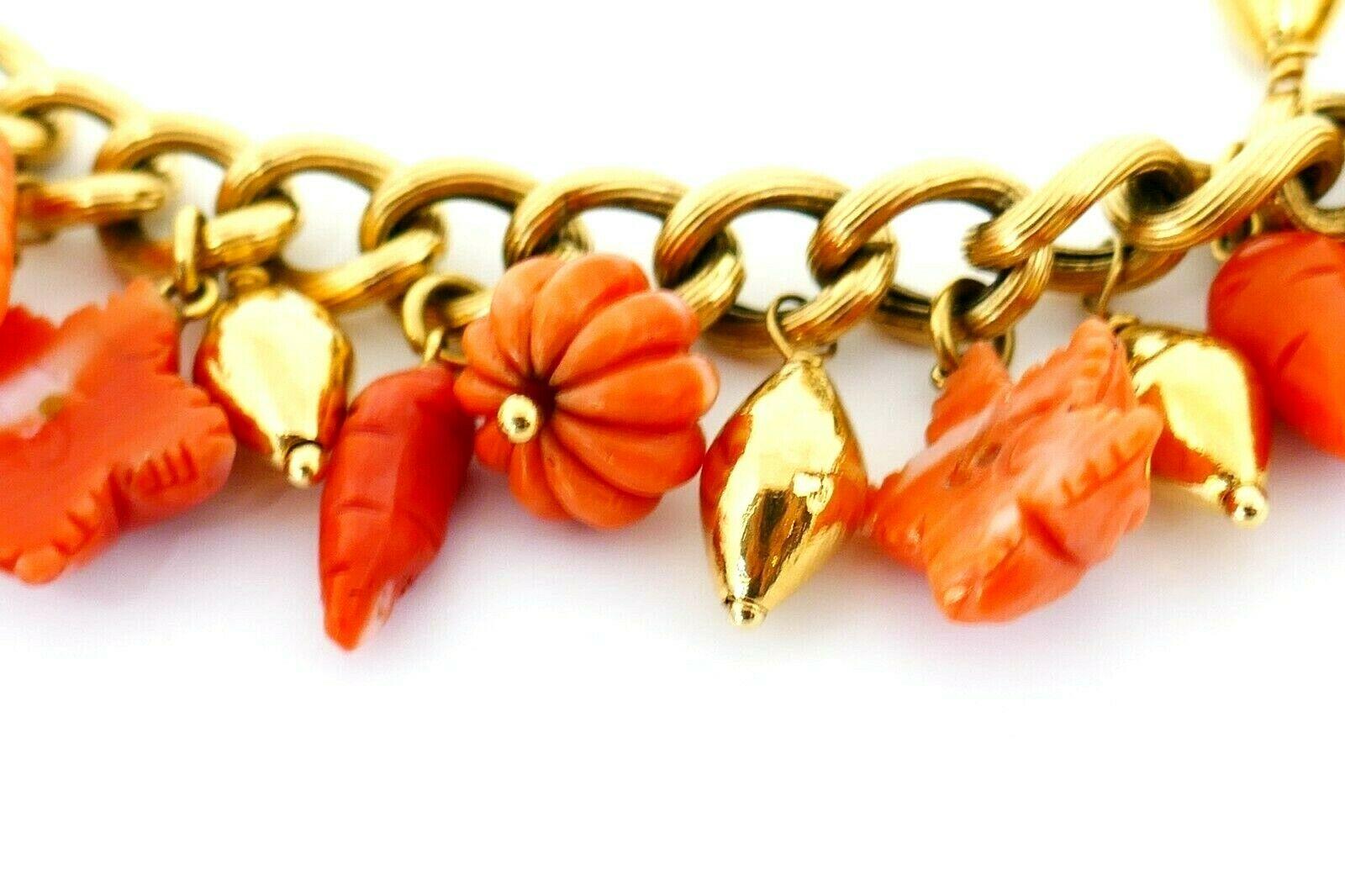 Women's Italian 18k Yellow Gold Mediterranean Coral Charm Bracelet