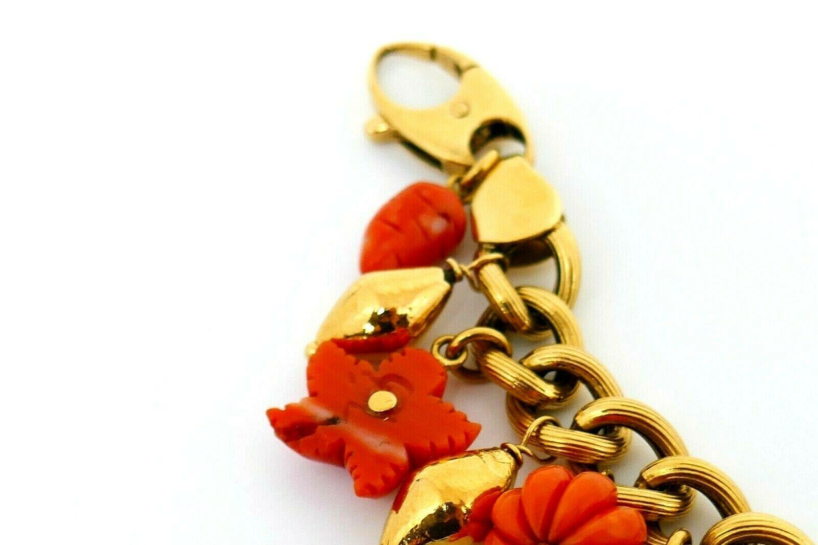 Italian 18k Yellow Gold Mediterranean Coral Charm Bracelet 1