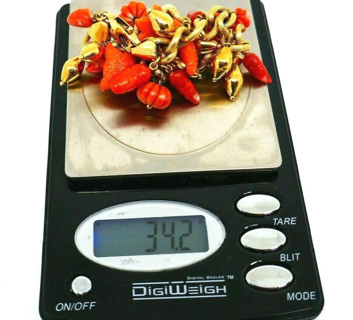 Italian 18k Yellow Gold Mediterranean Coral Charm Bracelet 3