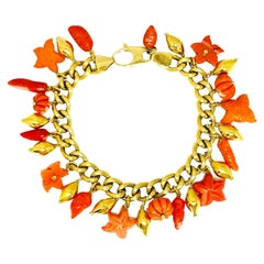 Italian 18k Yellow Gold Mediterranean Coral Charm Bracelet