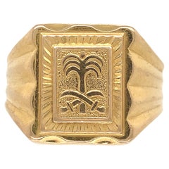 Italian 18K Yellow Gold Men's Ring with Palm tree and Swords size 10.75