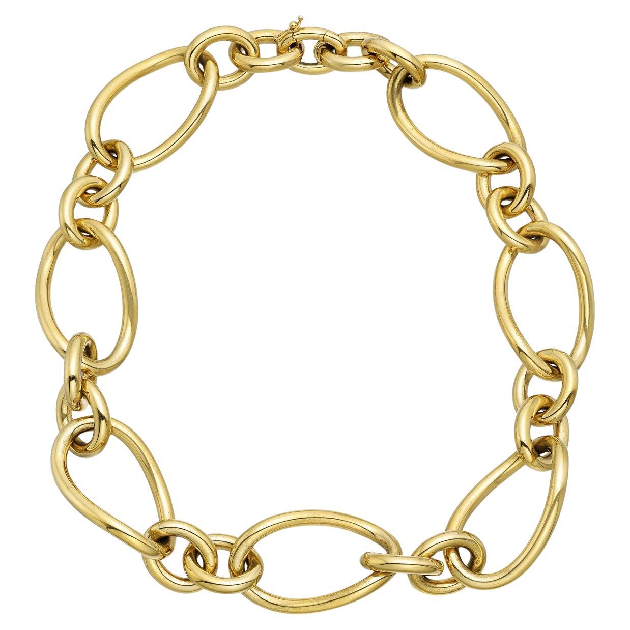 Italian 18k Yellow Gold Oval Link Necklace For Sale