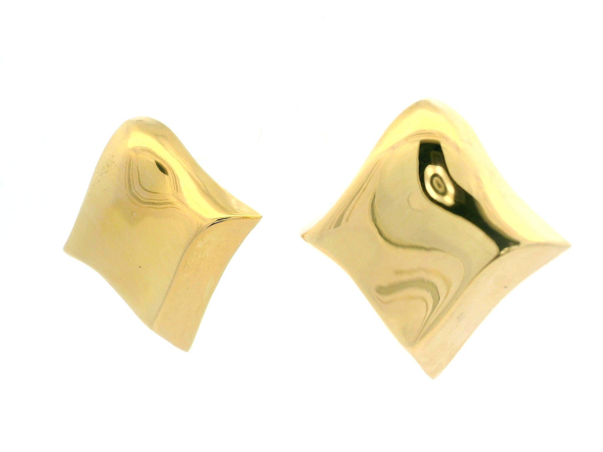 Women's Italian 18k Yellow Gold Polished Fancy Puffed Square Shaped Omega Back Earrings