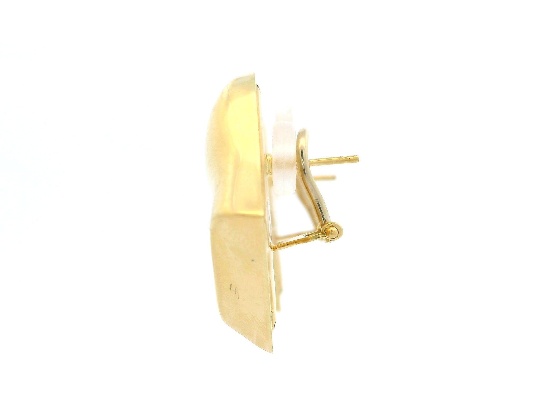 Italian 18k Yellow Gold Polished Fancy Puffed Square Shaped Omega Back Earrings 1