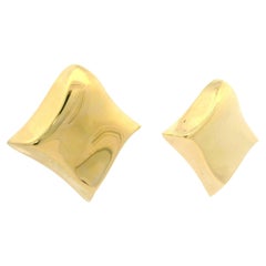 Italian 18k Yellow Gold Polished Fancy Puffed Square Shaped Omega Back Earrings