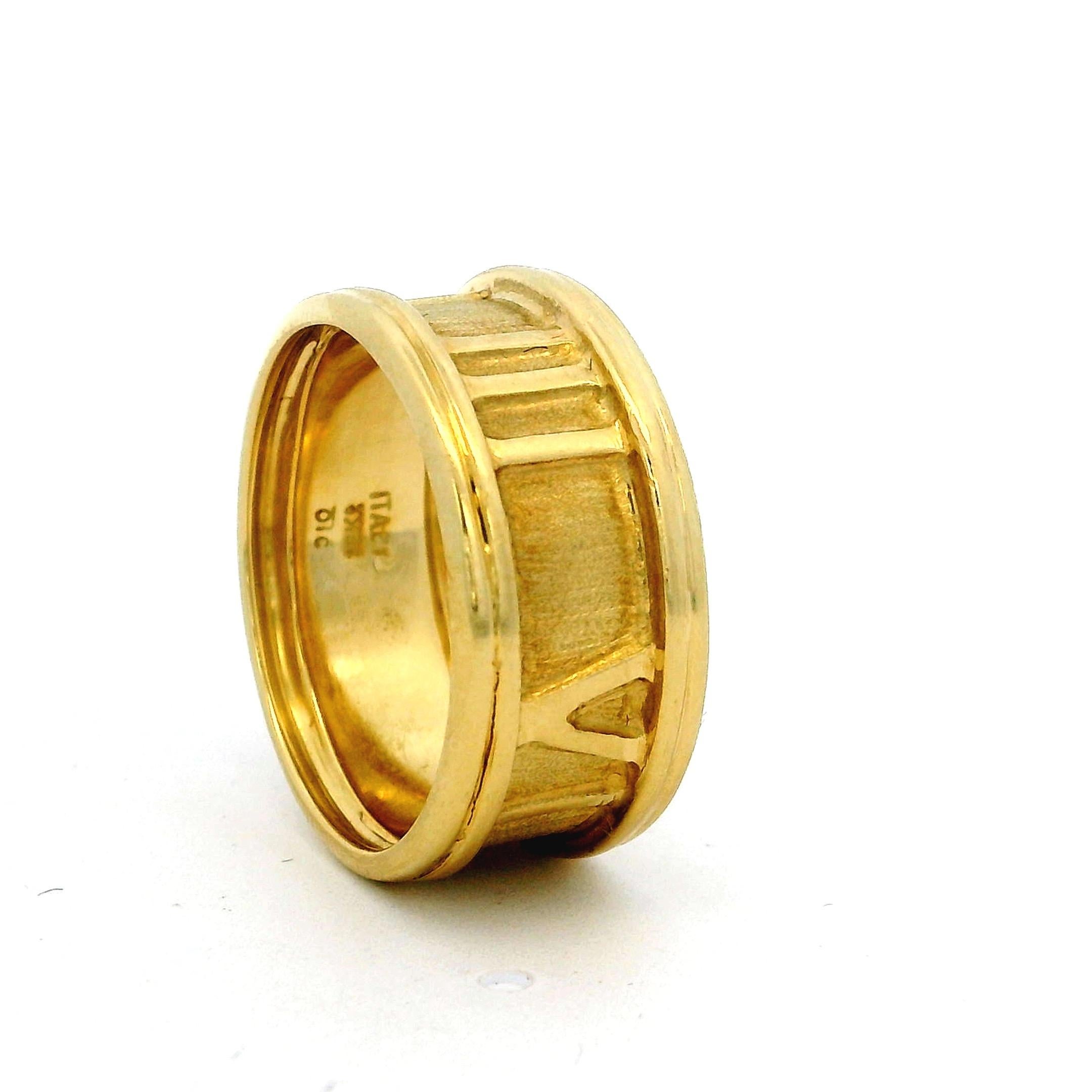 Italian 18K Yellow Gold Roman Numeral Band Ring For Sale 8