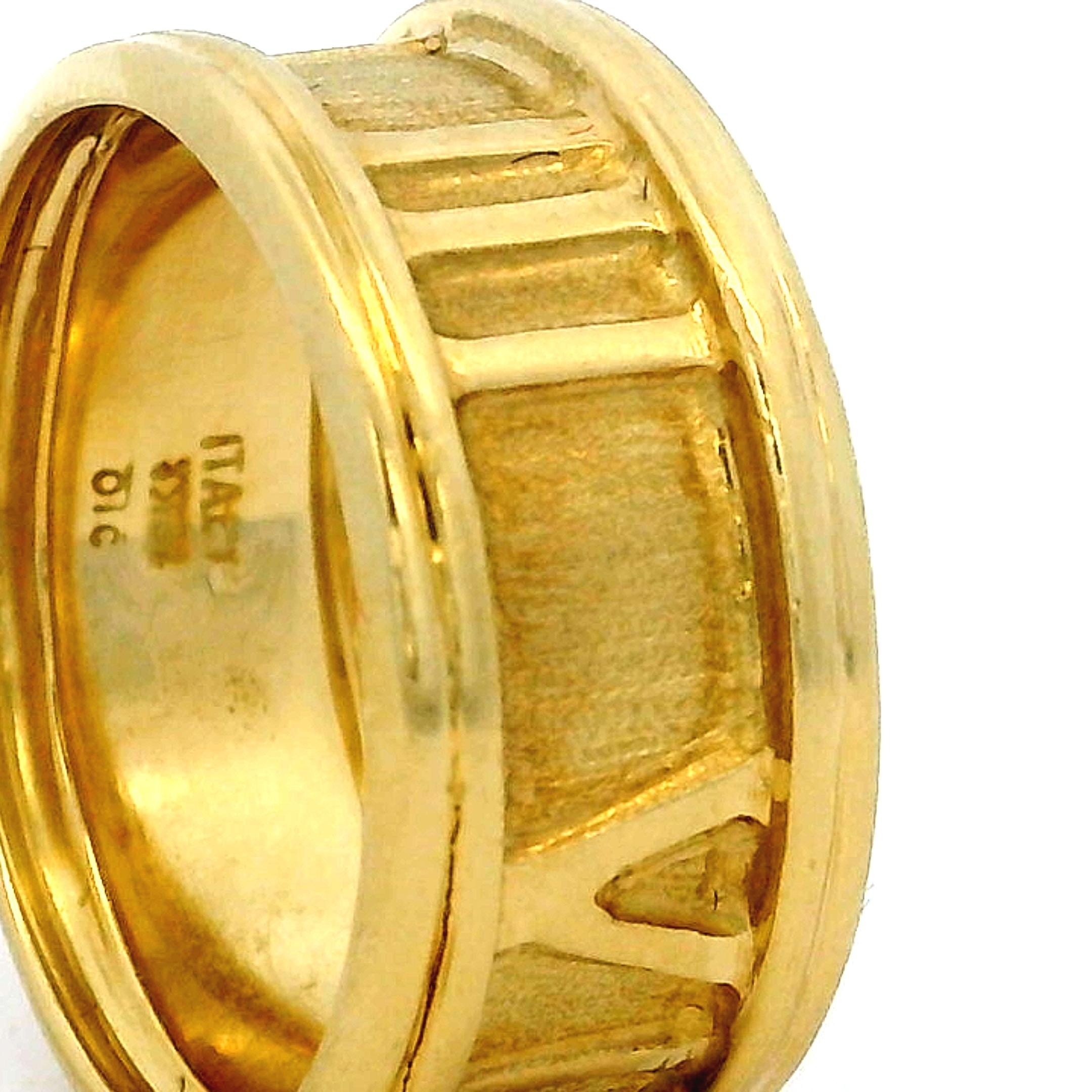Italian 18K Yellow Gold Roman Numeral Band Ring For Sale 9