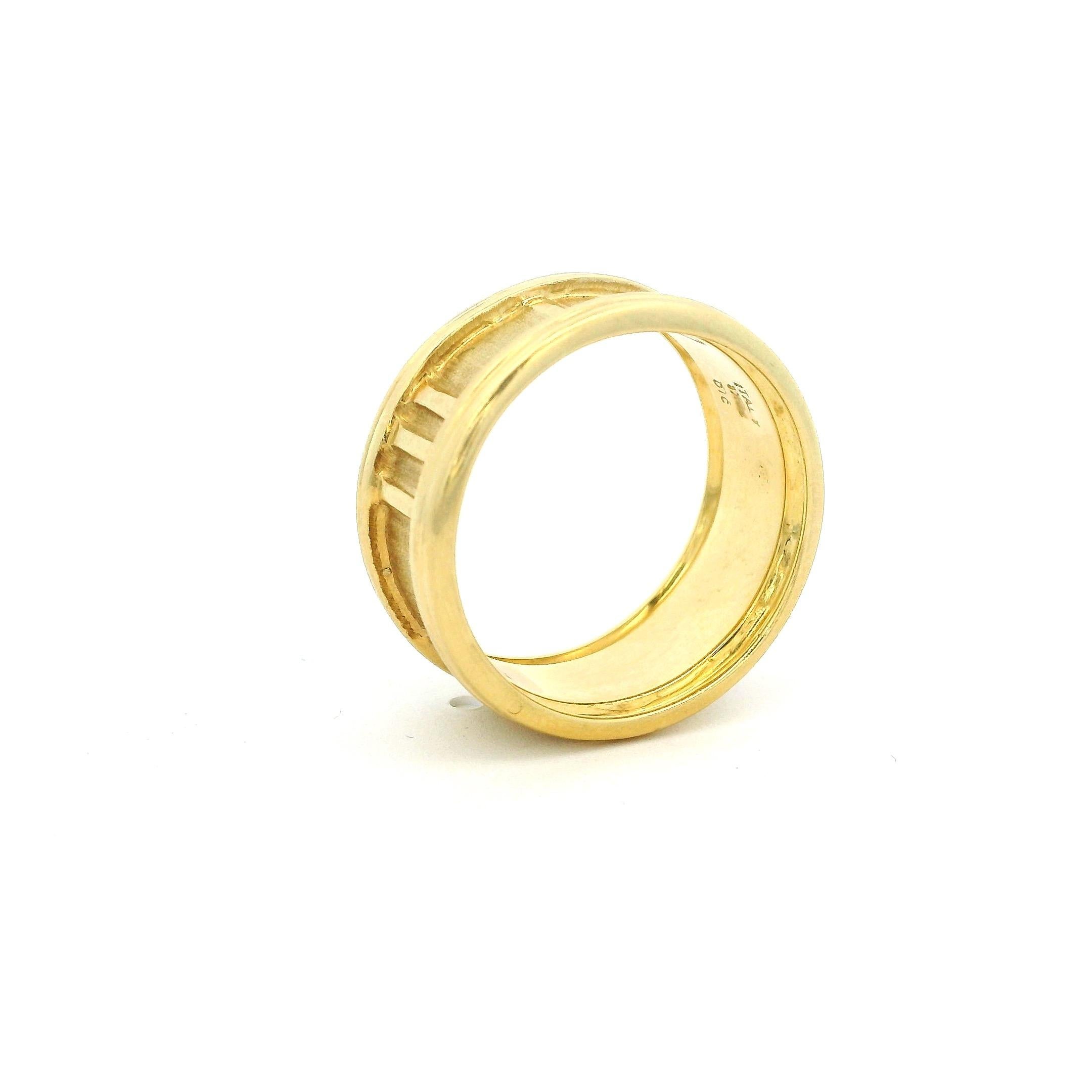 Women's or Men's Italian 18K Yellow Gold Roman Numeral Band Ring For Sale