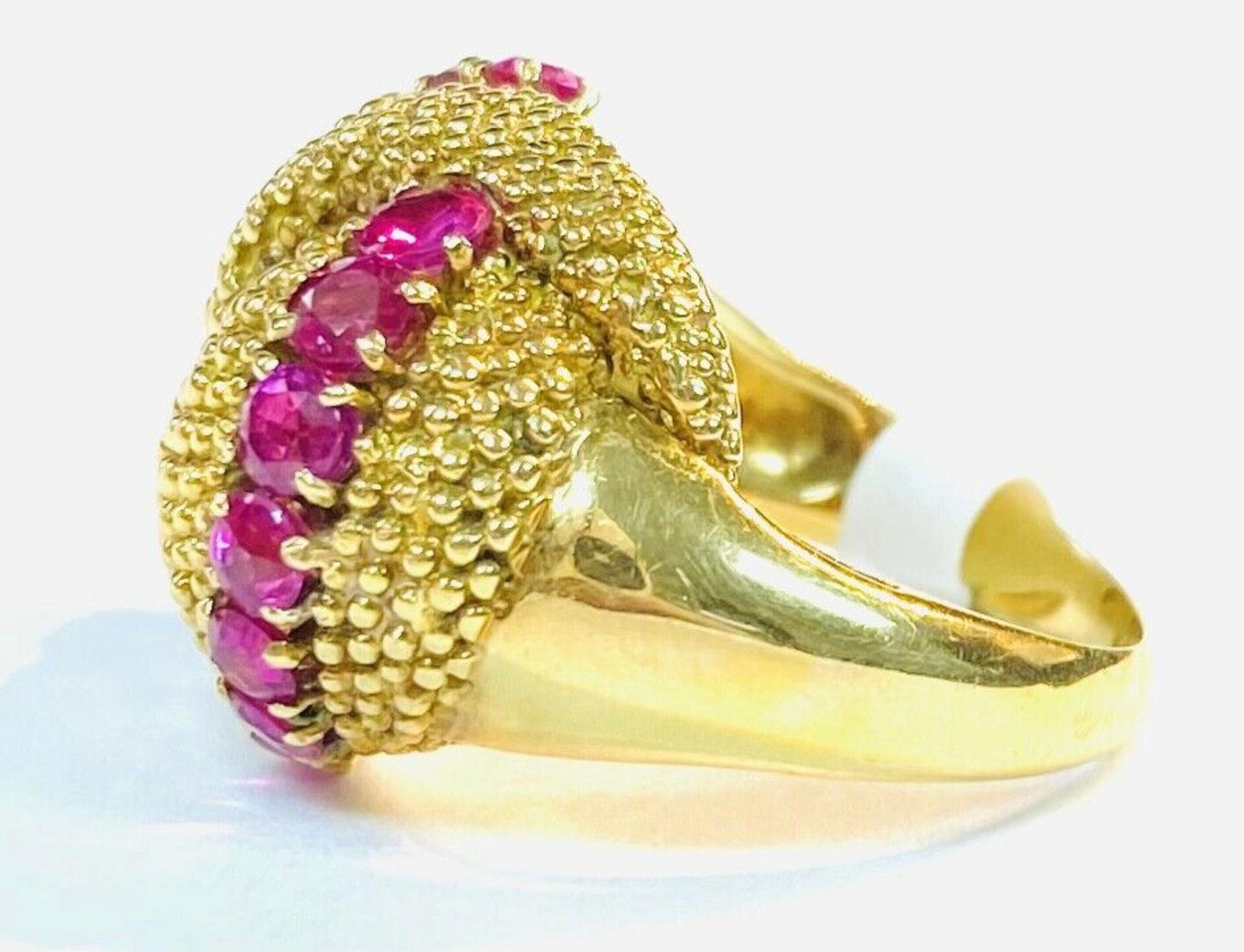 Baguette Cut Italian 18K Yellow Gold Ruby Ring For Sale